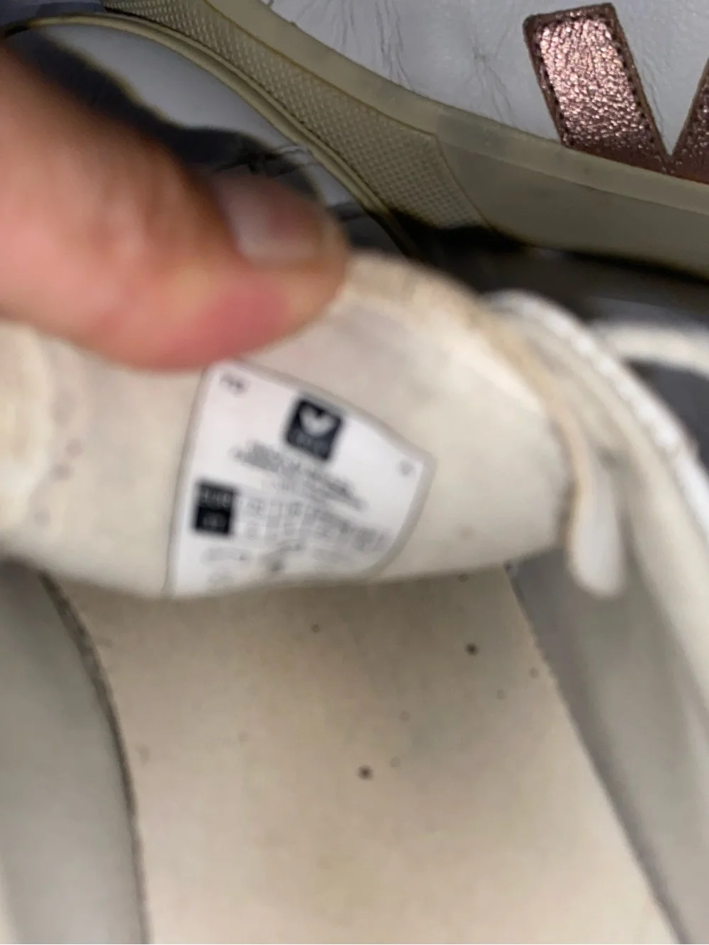 Veja White Leather Sneakers with Rose Metallic V size 6